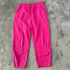 J. Crew Factory Hot Pink Linen Cotton Pull On Pants Women's 4 Vacation Resort